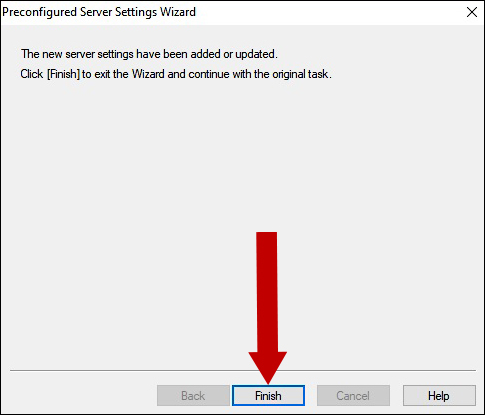 lick Finish to complete the new server configuration