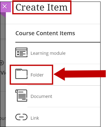 On the Create Item window choose folder.