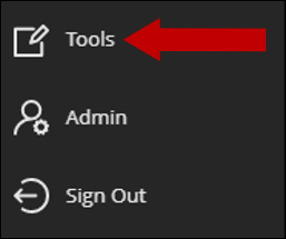 Screenshot of Red arrow pointing to Tools under the Blackboard menu area.