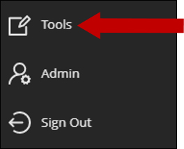 Screenshot of an arrow pointing to Tools under the Blackboard menu area.