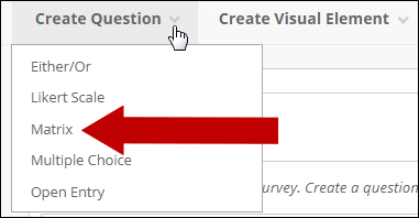 Screenshot of the Create Question area with an arrow pointing to Matrix.
