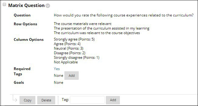 Screenshot of Survey Design area displaying what the question will look like.
