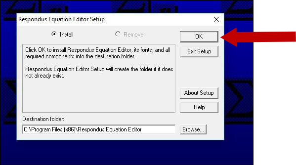 Click OK for the Respondus Equation Editor location.