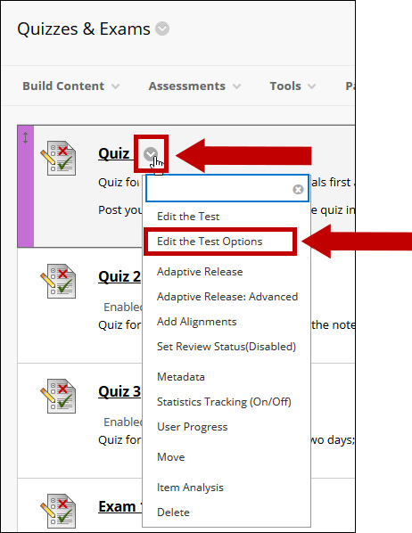 Select Edit the Test Options from the options menu