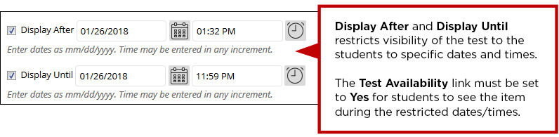 Select options for Display after and Display Until options.