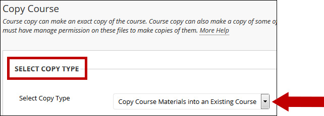 Use Existing Course under the Select Copy Type.