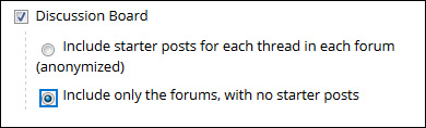 Choose the desired option for the Discussion Board; by default the forums only is selected.