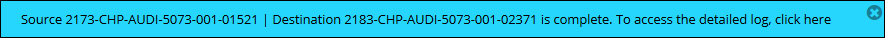 In the source course a complete process notification displays.