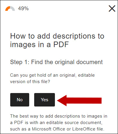 Ally provides information on how to add image descriptions.