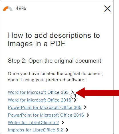 Select the information for the software you need to use to provide image descriptions.
