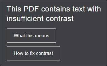 Ally provides information about what the contrast issue means and how to fix contrast.