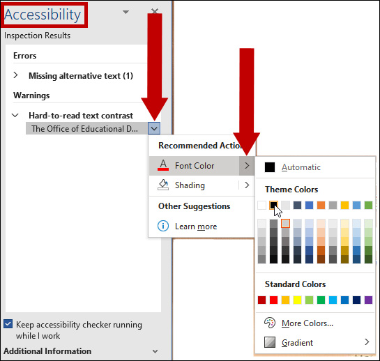 Fix contrast issues on the Accessibility panel.