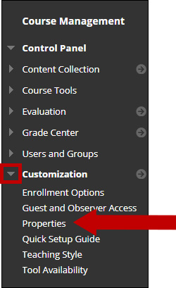 Select Properties under Course Management, Customization.