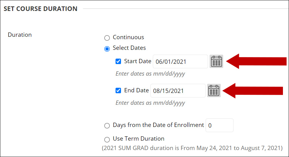 Under the Set Duration section, select the desired date