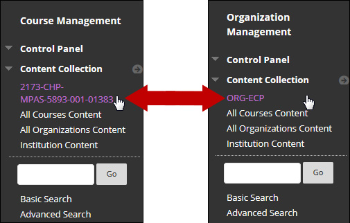 Course content collection and Organization content collection