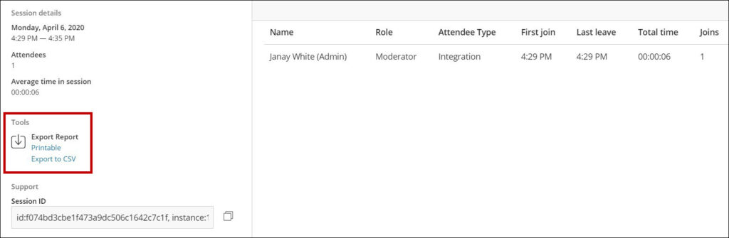 Session with circle around view report.