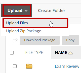 Click Upload and select Upload Files.