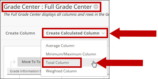 Under Create Calculated Column choose Total Column.