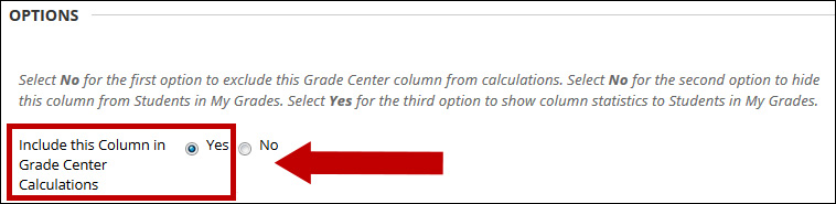 Include column in the grade center calculations option