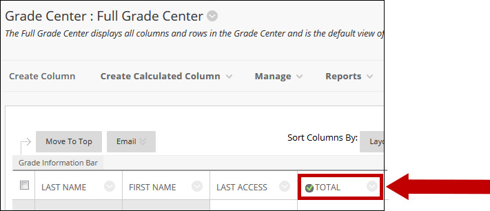 Total column set up as External Grade