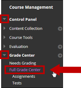 Go to Course Management, Control Panel, Grade Center, and click Full Grade Center.
