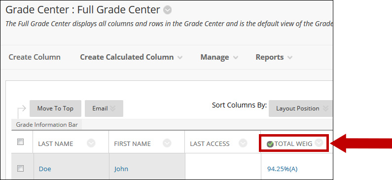 The column displays as an external grade.