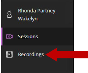 Image of arrow pointing to Recordings Icon in Menu