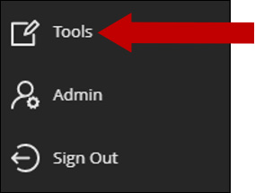 Image of base navigation menu with an arrow pointing to Tools.
