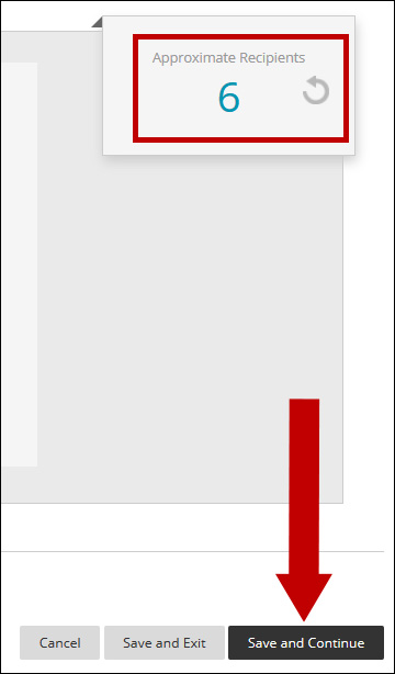 Image of the calculate area post calculation. An arrow points to the Save and Continue button.