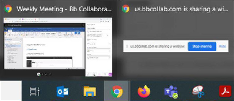 Image of open Collaborate meeting indicating you can minimize browser window.