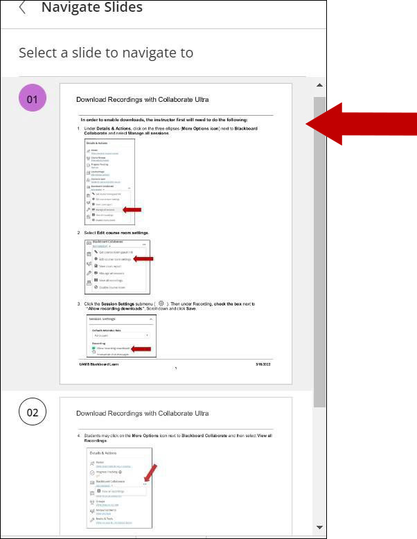 Image of document with arrow pointing to the page that will be shared.