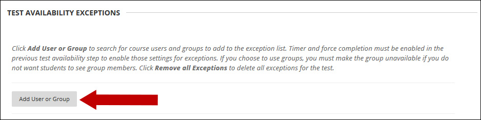 Go to Test Availability Exceptions. Choose Add User or Group.