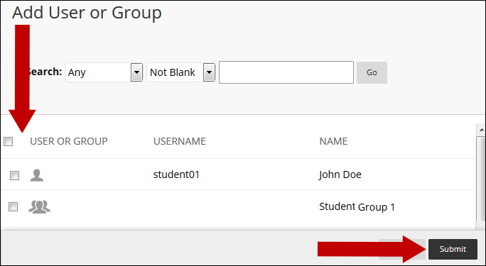 Select users or Groups. Click Submit.