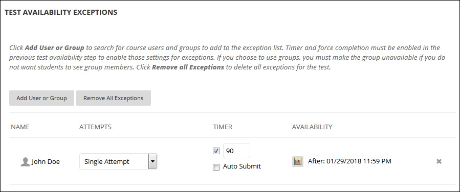 Availability exceptions feature