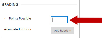 Image of Grading area with arrow pointing to Points Possible text field.