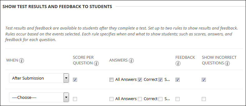 Show test results and feedback after Availability Submission example.