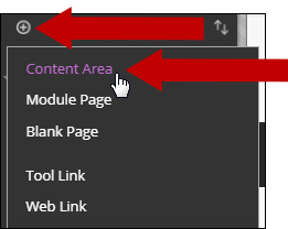 Image of content area with an arrow pointing to plus sign indicating where to click to add new content area for archived videos.