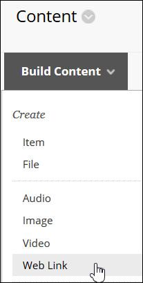Image of show how to link a file with Build Content > Web Link.
