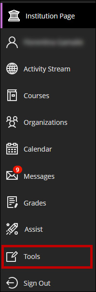 Blackboard Base Navigation; click Tools