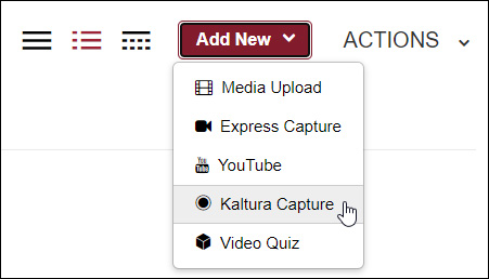 From the Add New button choose Kaltura Capture.