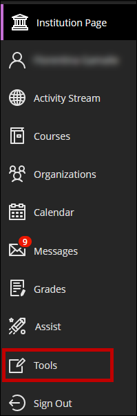 Blackboard Base Navigation; click Tools