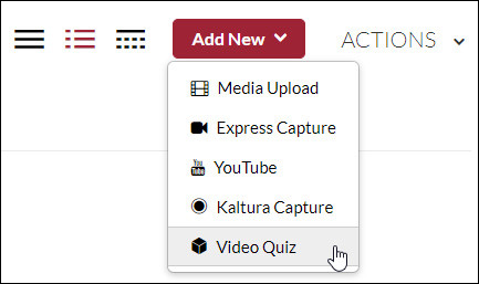 From the Add New button select Video Quiz.