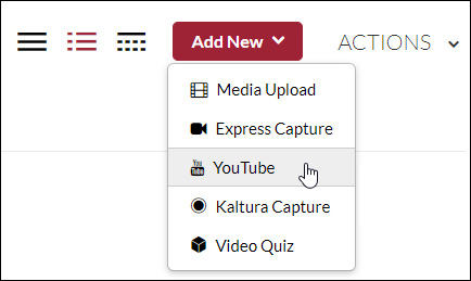 From the Add New button select YouTube.