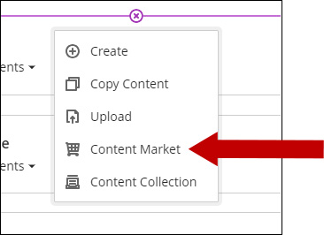 Image of Add menu with arrow pointing to Content Market.