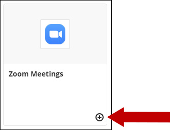 Image of Zoom Meetings with arrow pointing to the add or plus icon.