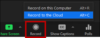 Image of Record to the Cloud selection with red box around Record.