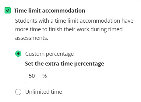 A screenshot of time-limit accommodations.