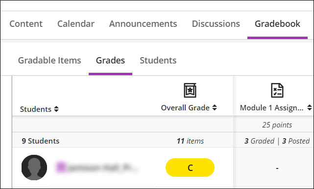 The grades will be displayed in the Gradebook.