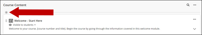 Image of Course Content section with arrow pointing to the add or plus icon.