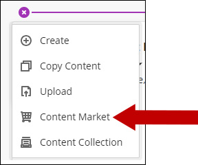 Image of Add menu with arrow pointing to Content Market.